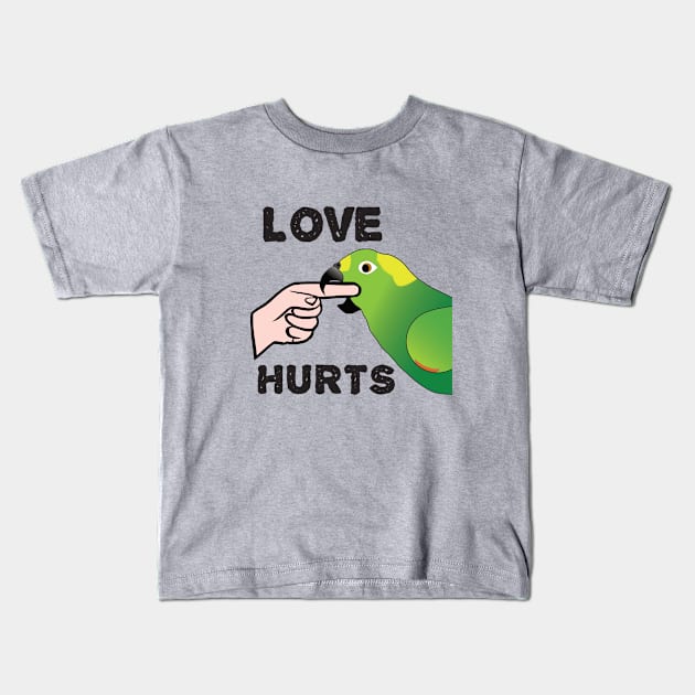 Love Hurts - Yellow Napped Amazon Parrot Kids T-Shirt by Einstein Parrot